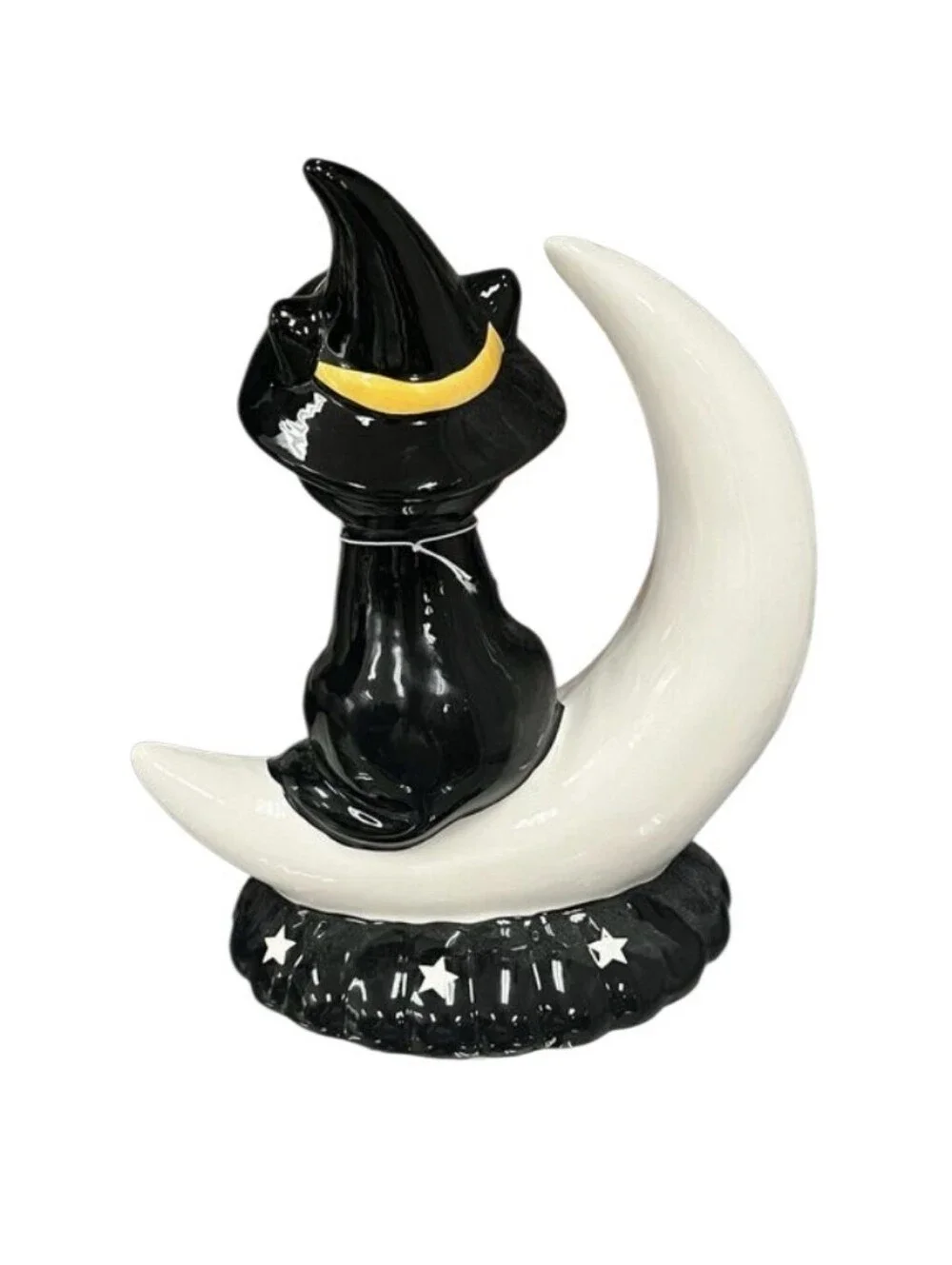 Bella Lux Halloween Black Cat Witch Crescent Moon Ceramic Figurine Decor